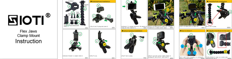 SIOTI Jaws Flex Clamp Mount with Adjustable Goose Neck and Cellphone Tripod Adapter Mount Compatible with GoPro Hero4 Session,Hero4,Hero3+,Hero3,Hero2,Hero Cameras and iPhone Samsung Most Smartphone