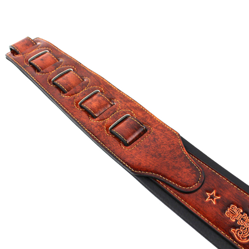 Walker And Williams GB-22 Bourbon Brown Padded Leather Strap with Fleur De Lis & French Chain Design