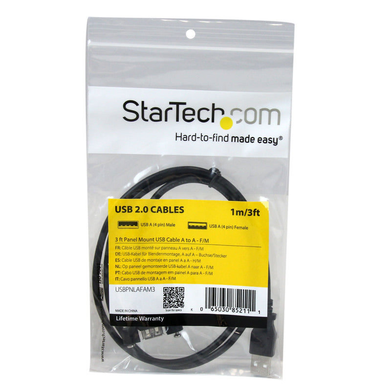 StarTech.com 3 ft Panel Mount USB Cable A to A F/M - Panel Mount USB Extension USB A-Female to A-Male Adapter Cable 3ft - USB-A (F) Port (USBPNLAFAM3)