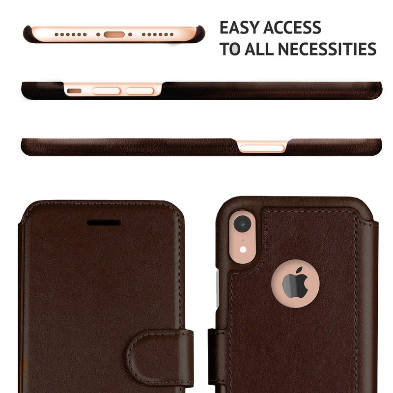 LUPA iPhone XR Wallet case, Durable and Slim, Lightweight with Classic Design & Ultra-Strong Magnetic Closure, Faux Leather, Chocolate Brown, for Apple XR iPhone XR (6.1 inch diagonal screen size)