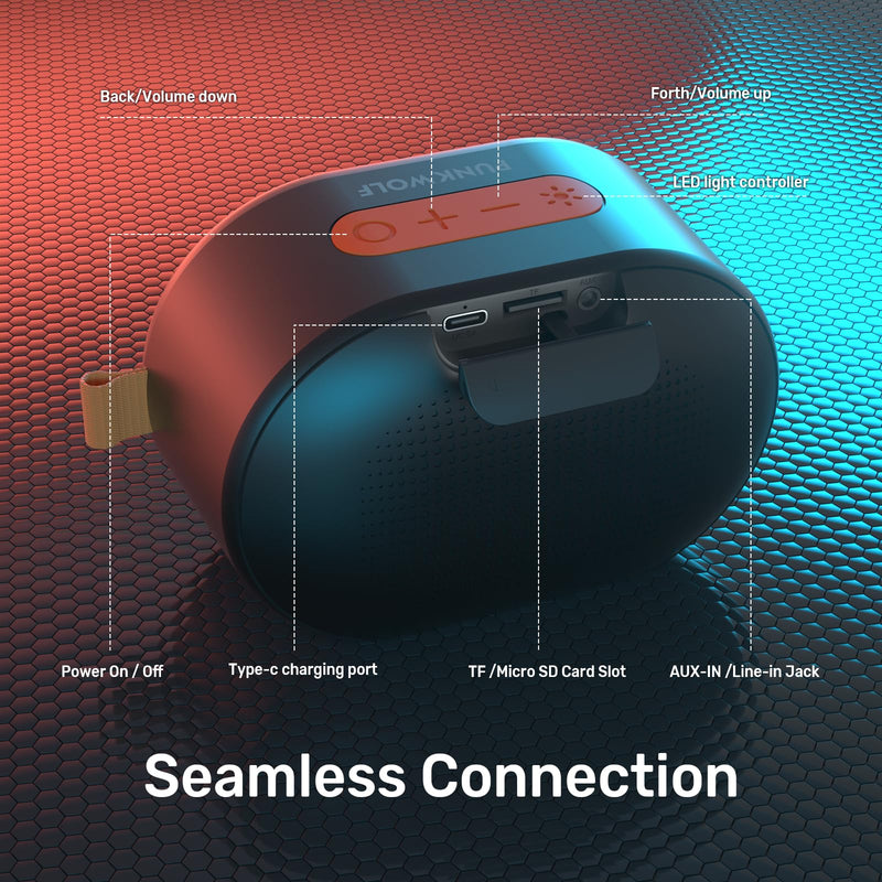[AUSTRALIA] - ROFALL Bluetooth Speakers Portable, Wireless Speaker with RGB Lights, HD Sound, 5 Watts, Compact Size, Dual Pairing, TWS, Waterproof, Suitable for Mobile Phones, Tablets and Laptops 