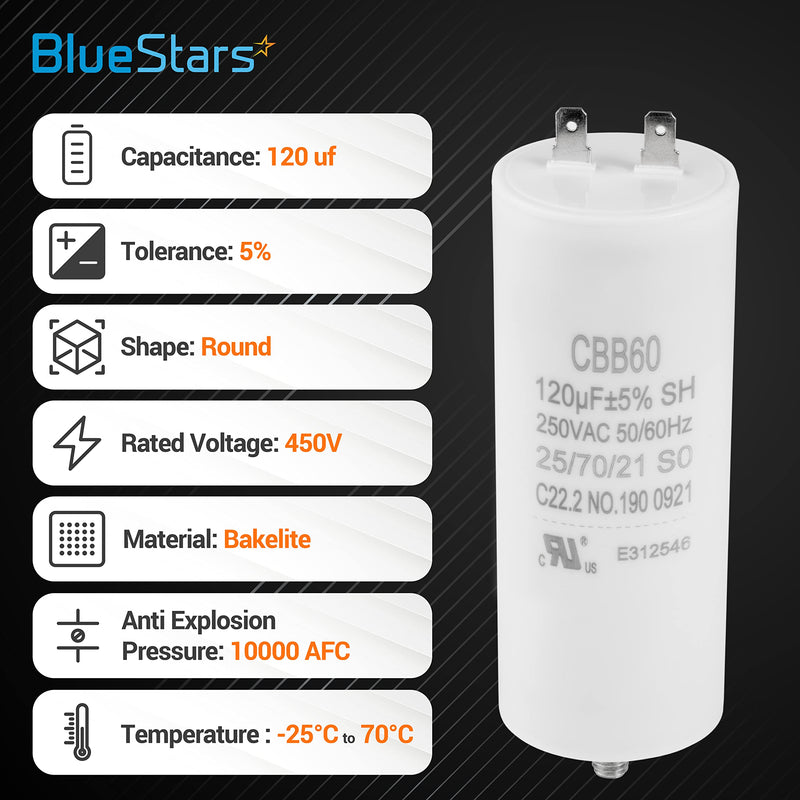 120uf CBB60 250 Volt Dual Round Capacitor Replacement Part by BlueStars - Exact Fit for Start-up of AC Motors with Frequency of 50Hz/60Hz