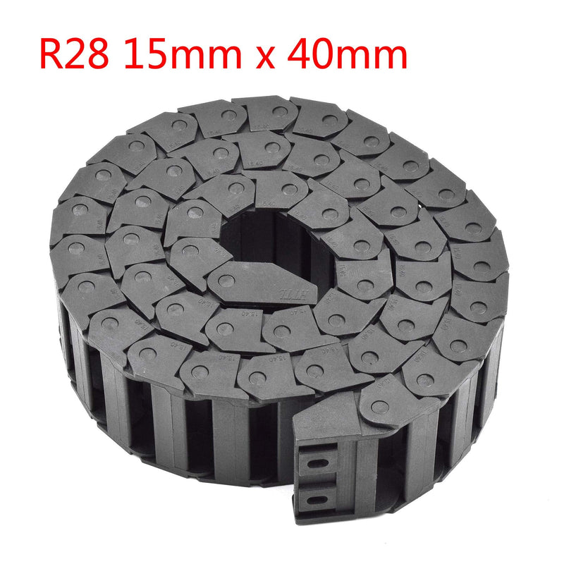 Plastic Drag Chain Cable Carrier Closed Type with End Connectors R28 15 x 40mm L1000mm for Electrical CNC Router Machines