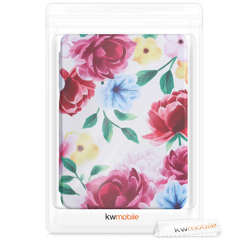 kwmobile Case Compatible with Kobo Clara HD - Case PU e-Reader Cover - Flower Mix 2 Multicolor/Champagne Flower Mix 2 32-15