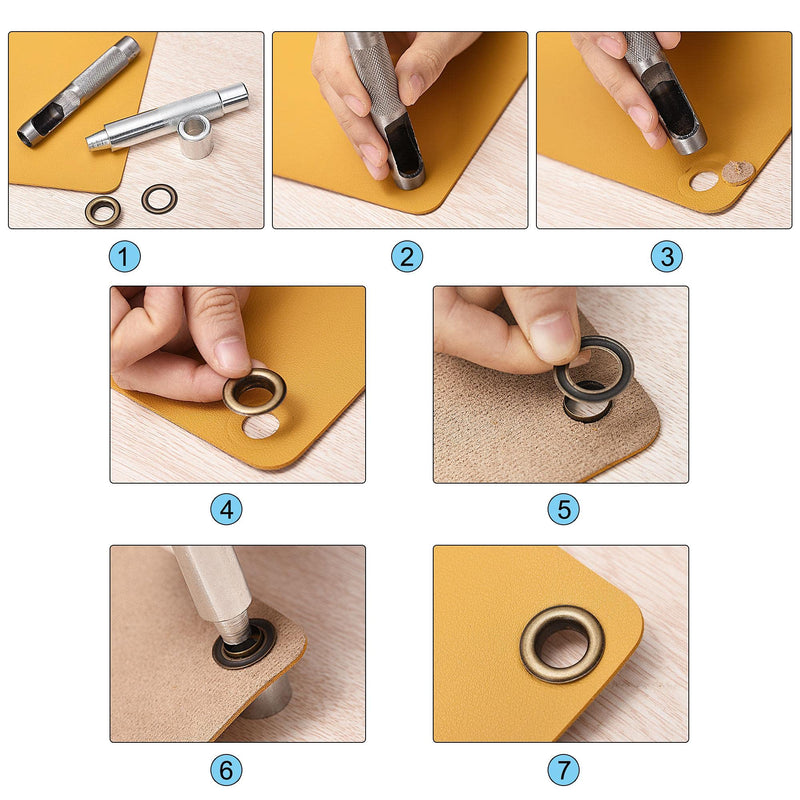 uxcell Grommet Tool Kit 100 Sets 3/8" Copper Grommets Eyelets with 3pcs Install Tools, 10mm Inside Dia. Black