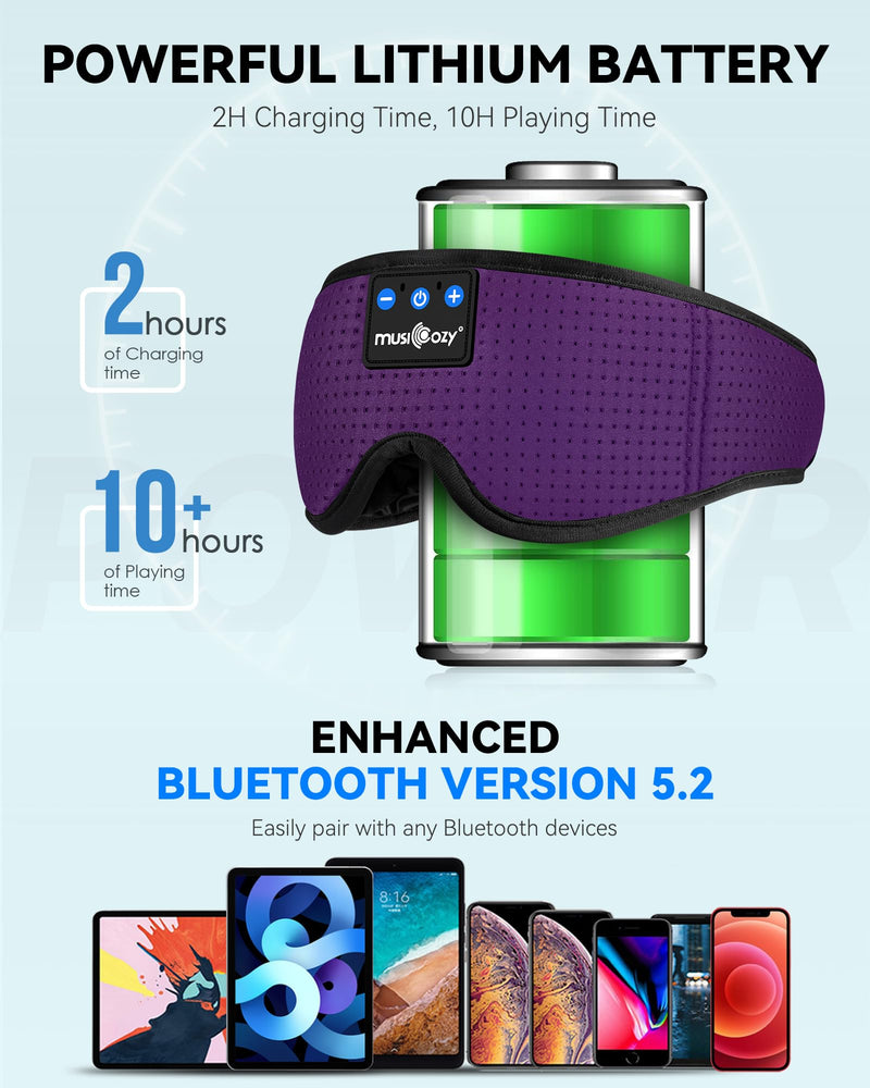 MUSICOZY Sleep Headphones Bluetooth Sleep Eye Mask for Sleeping Wireless Music Sleeping Headphones Headband Eye Mask Sleep Earbuds for Side Sleepers Men Women with Speakers Cool Tech Gadgets(Purple) Purple