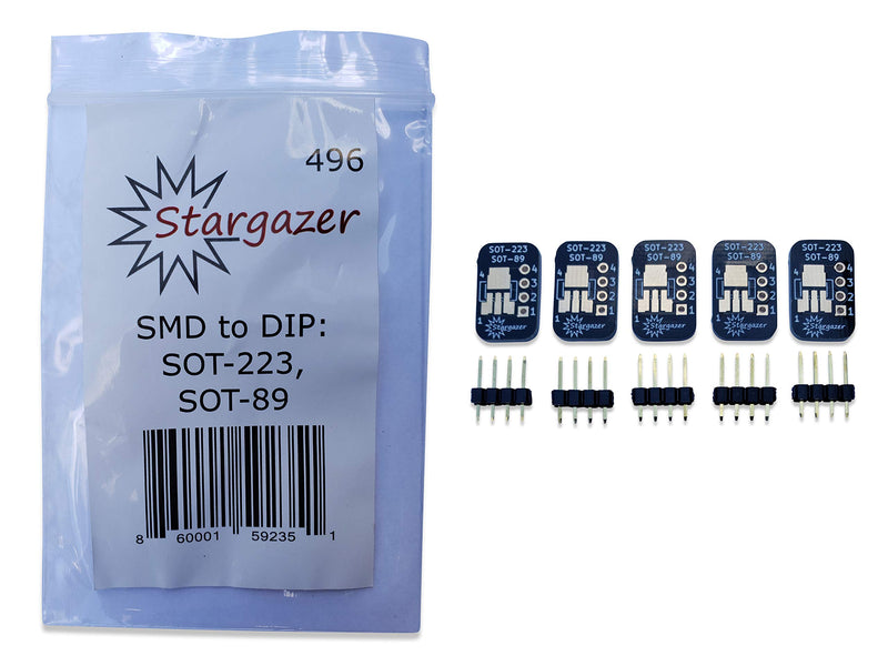Stargazer SMD to DIP Breakout for SOT-223 and SOT-89 with Gold Plated Headers [5 Pack]
