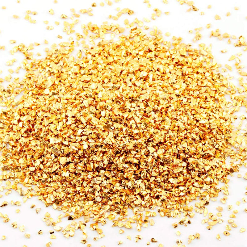 Crushed Glass Irregular Metallic Mini Chips Sprinkles Chunky Glitter Gold 100g 0.5-2.5mm for Nail Arts Craft DIY Vase Filler Epoxy Resin Mold Jewelry Making Decoration (Gold, 0.5-2.5mm)