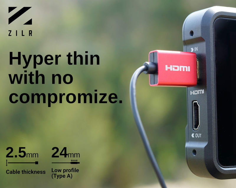 ZILR 8K Ultra Speed Hyper Thin HDMI 2.1 Cable 45cm/17.7” Type-A- Type-A Secure Locking, 8K60, 4320p, 4K120, 2160p, HD240, 1080p 3D, 48Gbps, 10bit Color, Audio Return(eARC) HDCP2.2, HDR10, Ethernet HDMI 2.1 Type A - Type A 45cm