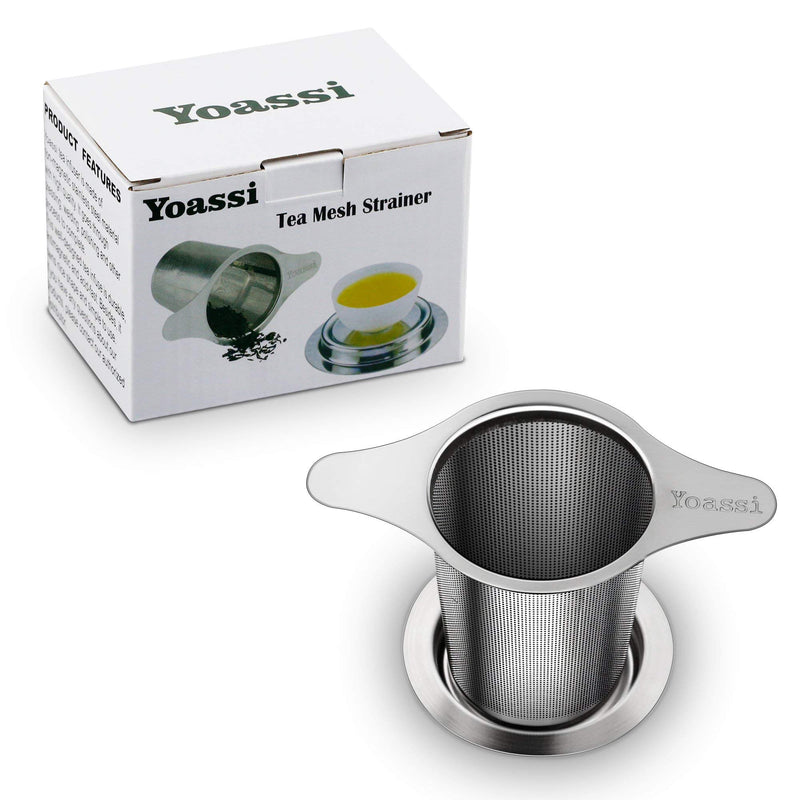 Yoassi Extra Fine 18/8 Stainless Steel Tea Infuser Mesh Strainer with Large Capacity & Perfect Size Double Handles for Hanging on Teapots, Mugs, Cups to Steep Loose Leaf Tea and Coffee 1 Pack