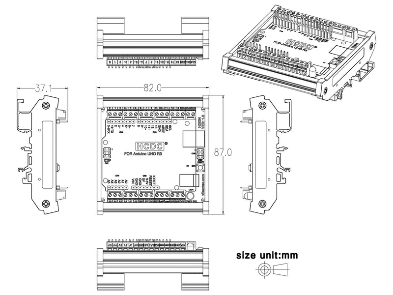 DIN Rail Mount Pinout Breakout Terminal Block Module for Arduino UNO R3