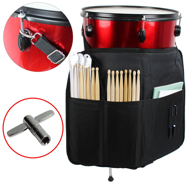 YMC DSB20-BK Pro 15mm Larger Size Drumstick Bag Holder Mallet Bag with a shoulder strap,Drum Key - Black