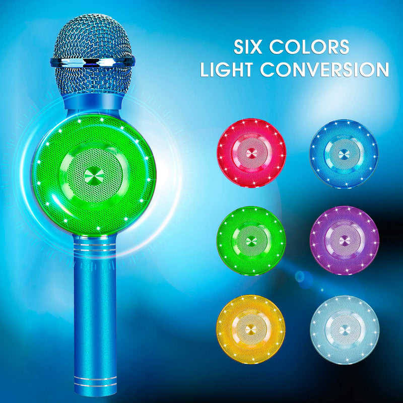FishOaky Karaoke Microphone[Updated], Kids Wireless Bluetooth Karaoke Microphone Portable Mic Player Speaker with LED for Christmas Birthday Home Party KTV Outdoor Blue
