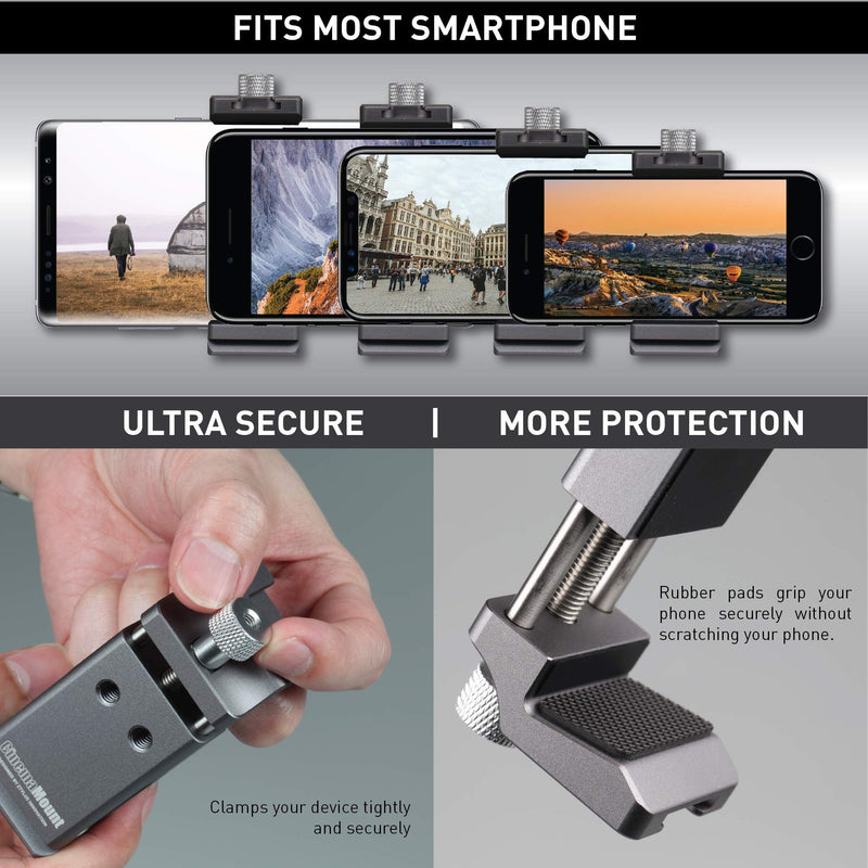 Cinema Mount Mini Smartphone Rig & Aluminum Alloy Grip Handle, Cell Phone Tripod Adapter, Standard Cold Shoe Mount, Tripod Mount, Fit Arca Swiss Compatible with iPhone 11 12 Pro Max S: Phone Clip + Metal Grip
