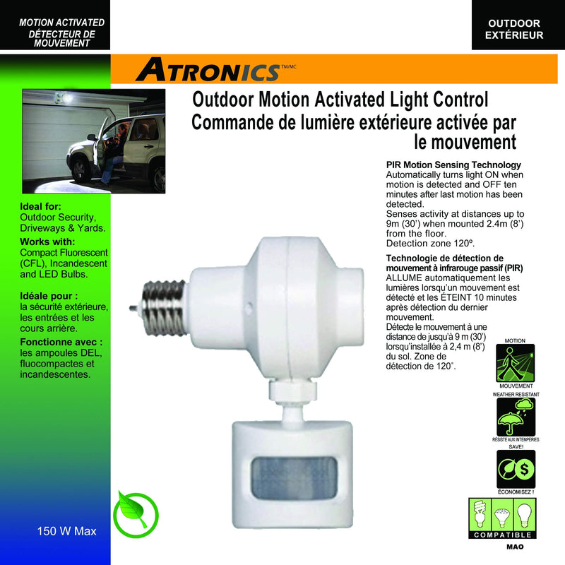 Atron Outdoor Motion Detector activated Light Control, Outdoor Sensing light - MAO