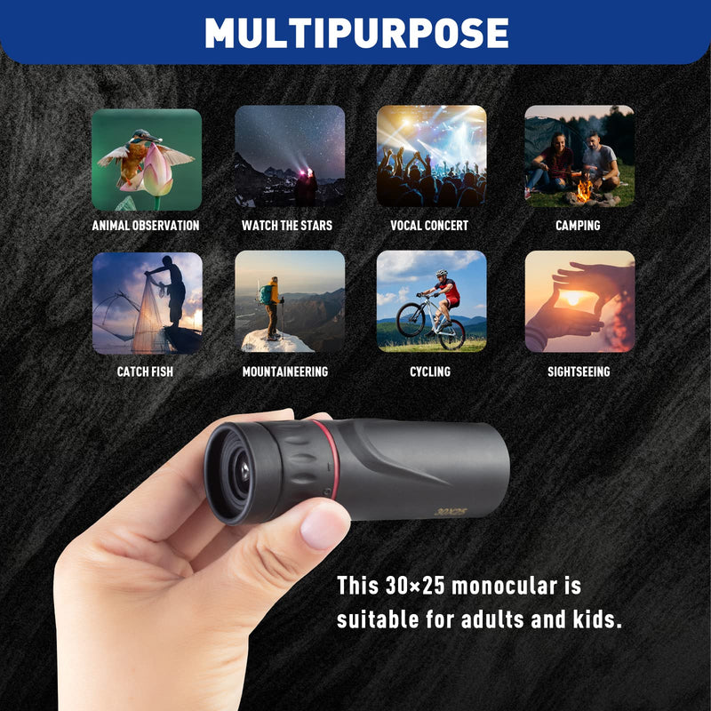 HDAJY Monocular Telescope, Upgrade 30 x 25 HD Night Vision Monocular for Stargazing, Hunting, Black