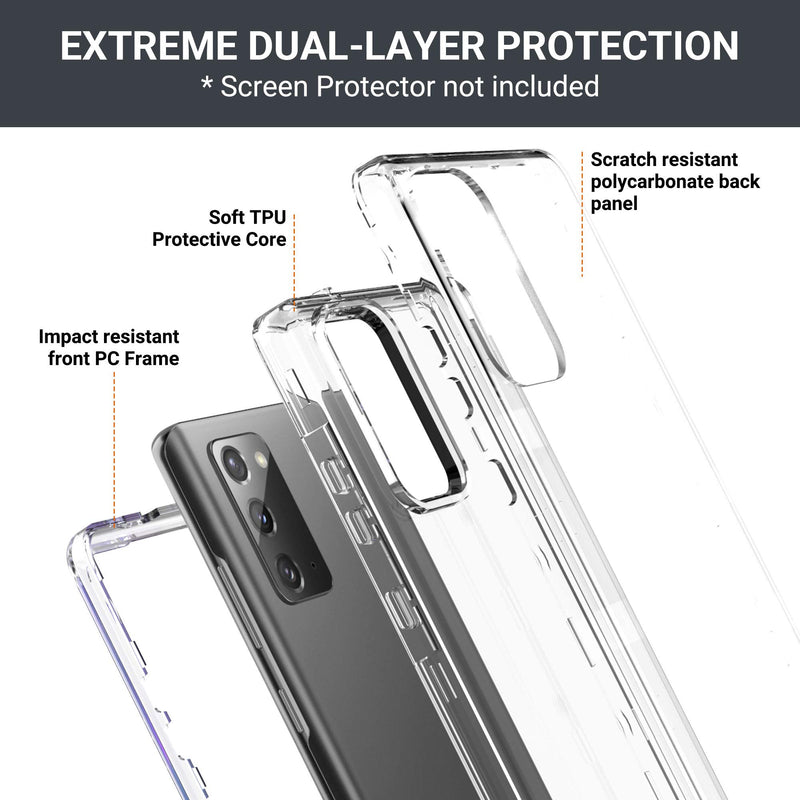 ULAK Galaxy Note 20 Case Clear, Slim Transparent 3in1 Heavy Duty Shockproof Phone Protective Cover for Samsung Galaxy Note 20 5G, Crystal Clear