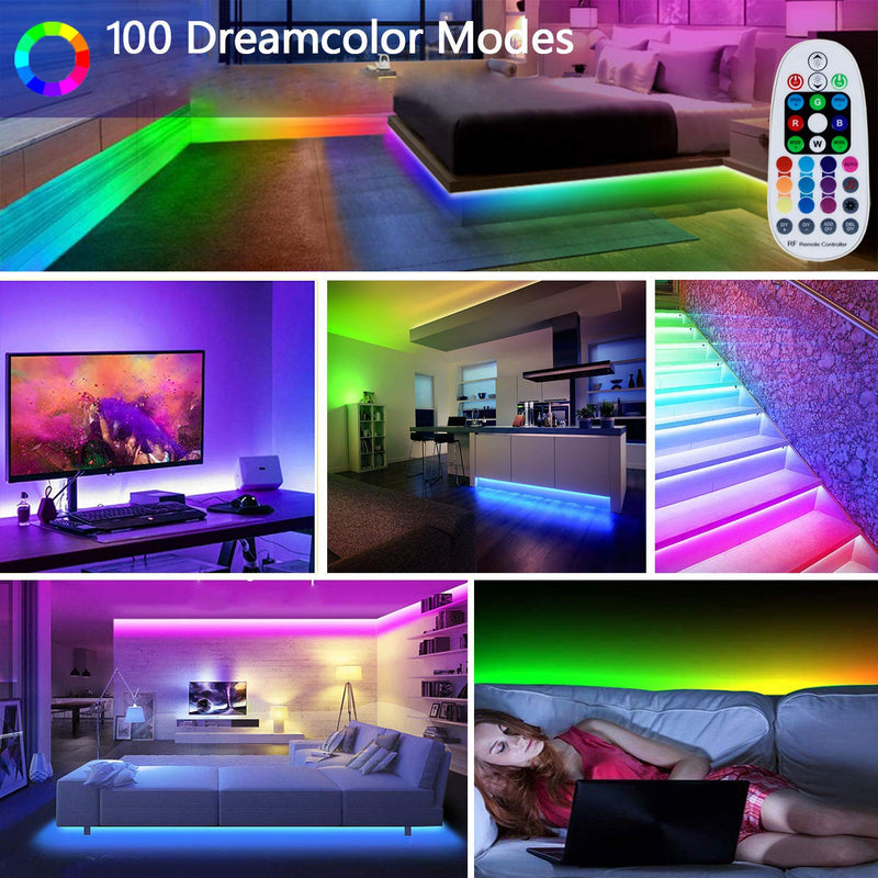 [AUSTRALIA] - SPARKE DreamColor Led Strip Lights, 32.8ft/10m Music Sync LED Light, Waterproof RGB 300Leds SMD5050 Flexible Strip Lighting with RF Remote and 12V Power Supply, Chasing Effect for Home Kitchen 