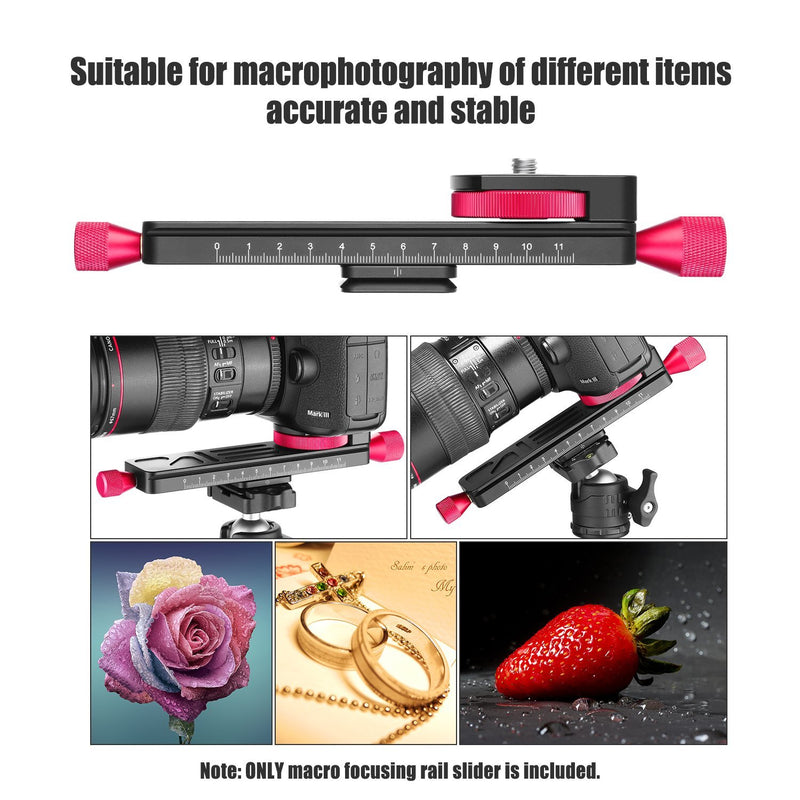 koolehaoda All Metal Wormdrive Macro Focusing Focus Rail Slider/Close-up Shooting Clamp Plate: 115mm Adjustment with 1/4 Inch Screw Head for DSLR Cameras,Tripod Ballhead, Arca/RRS Lever Clamp Compati W-160