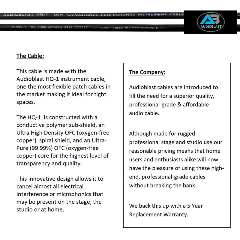Audioblast - 2 Units - 8 Foot - HQ-1 - Ultra Flexible - Dual Shielded (100%) - Guitar Instrument Effects Pedal Patch Cable w/Eminence Right-Angled ¼ inch (6.35mm) TS Plugs & Double Staggered Boots