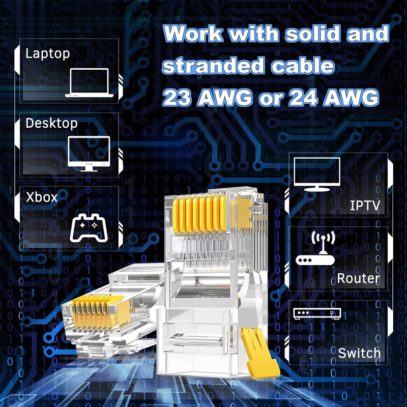 CableGeeker RJ45 Connectors, Standard Modular Plugs, 110-PACK Cat6 Connector, Cat6/Cat5e RJ45 Ends UTP Network Plug for Solid Wire and Standard Cable RJ45 Connector 50μ