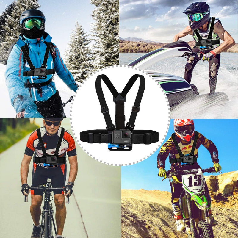 MiPremium Chest Mount Harness Compatible with GoPro Hero 9 8 7 6 5 4 3 3+ 2 Fusion Session Black Silver & AKASO EK7000 Sjcam Sports Cameras Adjustable Body Strap Jhook & Aluminum Thumbscrew Accessory