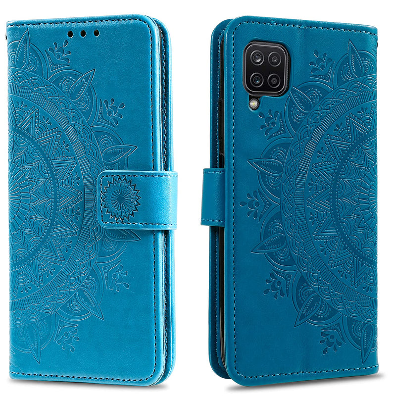 EYZUTAK Mandala Phone Cover for Samsung Galaxy A51 4G, Ultra Slim Flip Case with Card Slot, Magnetic Closure, Embossing PU Leather Case with Stand Function and Lanyard, Foldable Motif-Blue Blue