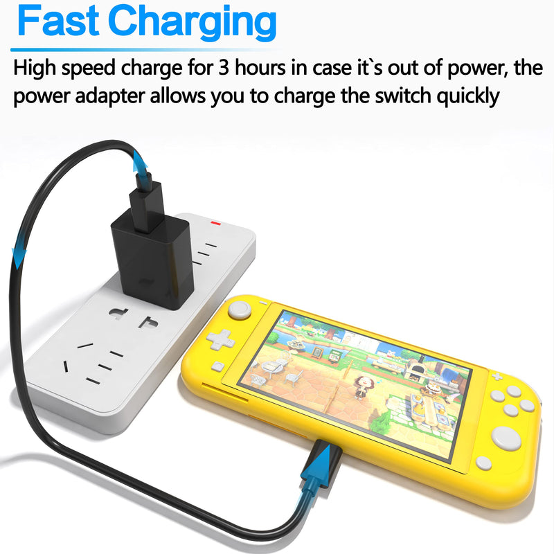 Charger for Nintendo Switch, 15W Switch Fast Charger UL Listed AC Adapter 5V/3A Fast Charging Replacement for Nintendo Switch/Switch Lite with 6FT Type C Cable Black
