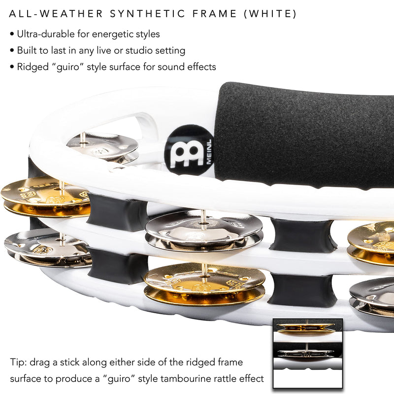 Meinl Percussion Handheld Synthetic Tambourine, White, 10" (TMT1M-WH) Plated steel/solid brass