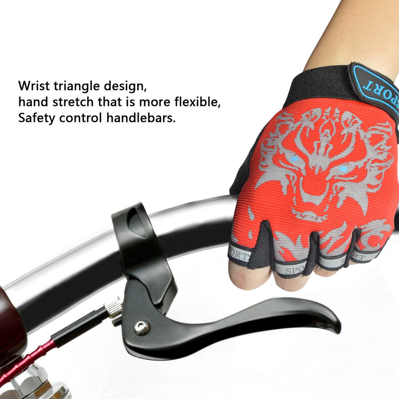 Freehawk Kids Cycling Gloves,Non-Slip Ultrathin Children Half Finger Bicycle Cycling Breathable Gloves Roller-Skating Gloves for Fishing,Cycling,Roller Skating and Climbing Red