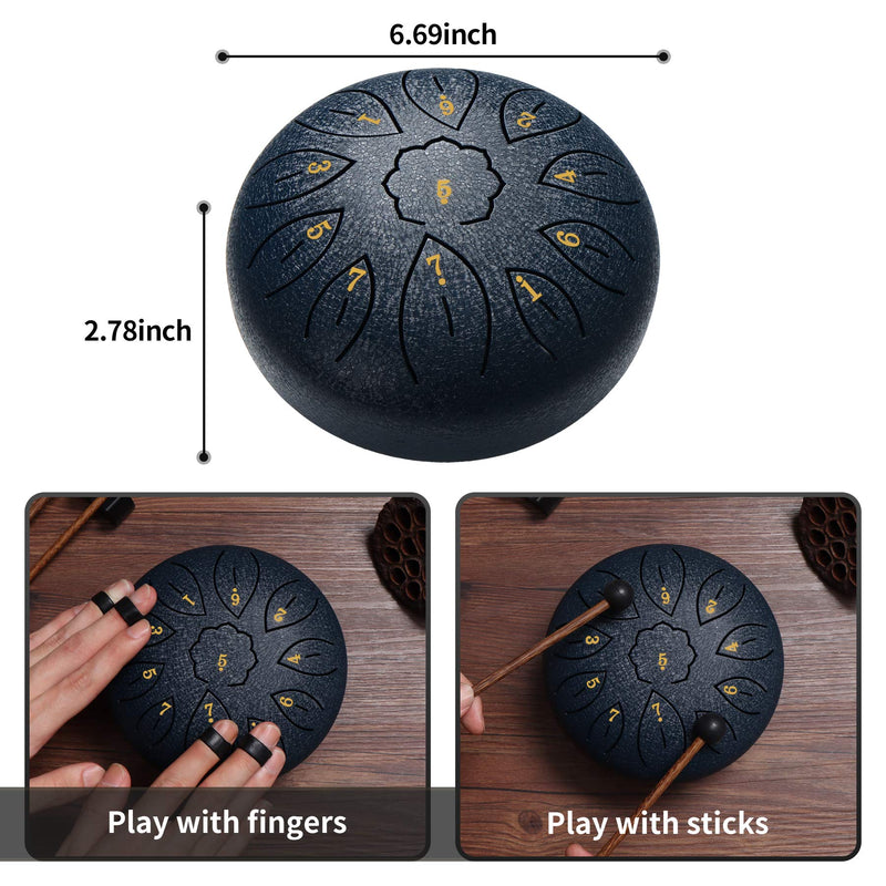 Steel Tongue Drum, C-Key Percussion Instrument 11 Notes 6 Inches Panda Drum Lotus Tank Drum Kit Zen Drum for Playing, Entertainment, Decompression, Music Therapy, Meditation Gift for Adult/Kid (Navy)
