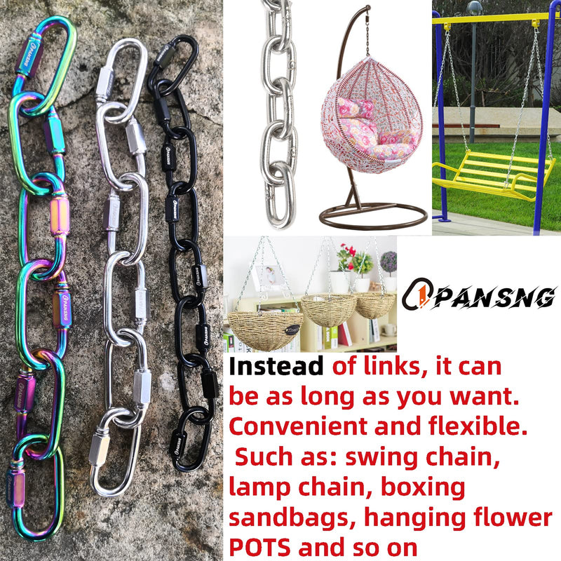 PANSNG 15kN 5/16 in Threaded Quick Link Chain Connector Heavy Duty Stainless Steel Chain Repair Link Safety Oval Locking Carabiner Large M8(8mm) for Swing/Hammock/Gym M8-4PCS Silver
