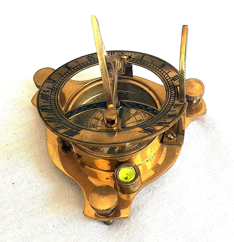 ALADEAN Brass Compass & Sundials Antique Replica Nautical Directional Instrument Navigation Gift Tri Brass Sundial 3"