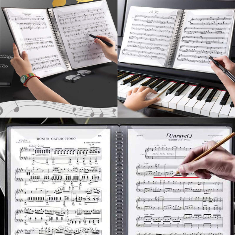 [AUSTRALIA] - Music Folder, Music Score Folder, Band Folder, writable, Spiral Binding, Double-Sided File A4 Size 20 Sleeves 40 Pockets. Also for Drawing, modifying Files and Storing Files (Black) 