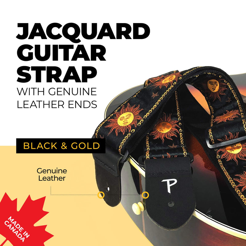 Perri’s Leathers Ltd- Guitar Strap- Nylon- Jacquard- Hello Sunshine- Adjustable- for Acoustic/Bass/Electric Guitars(TWS-7008) Black