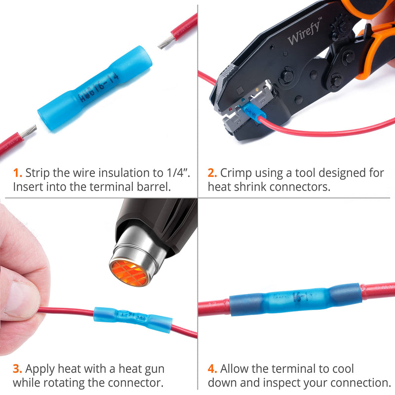 Wirefy 150 PCS Heat Shrink Butt Connectors Blue 16-14 AWG - Marine Grade Butt Connectors - Wire Butt Splice Connectors - Electrical Waterproof Heat Shrink Butts