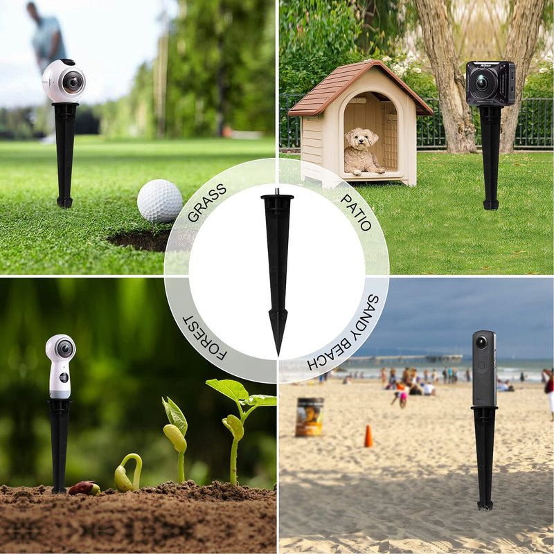 Mounting Tools Tiki Torch Stakes Metal Wall Mount Kits w. 360° Rotating Ball Head Ground Stakes Pole Stand Screw-in Hooks Strong Magnet w. 1/4" Screws for GoPro/Arlo/DSLR Camera (Black 2 Sets) Black4