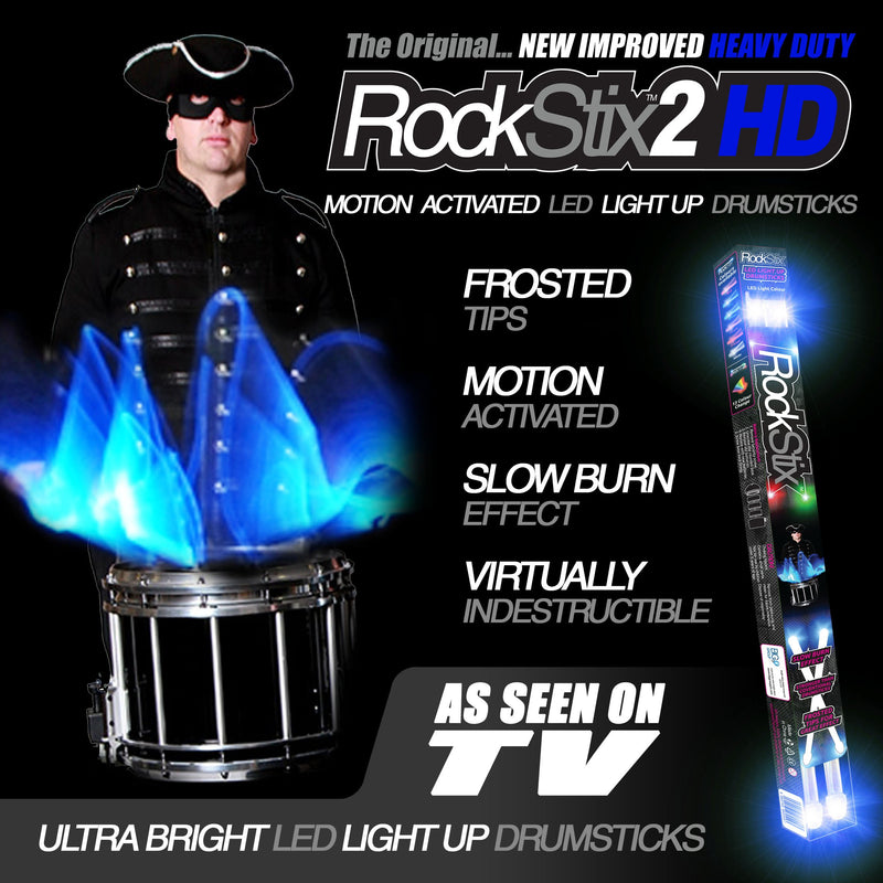 ROCKSTIX 2 HD BLUE, BRIGHT LED LIGHT UP DRUMSTICKS, with fade effect, Set your gig on fire! (BLUE ROCKSTIX)