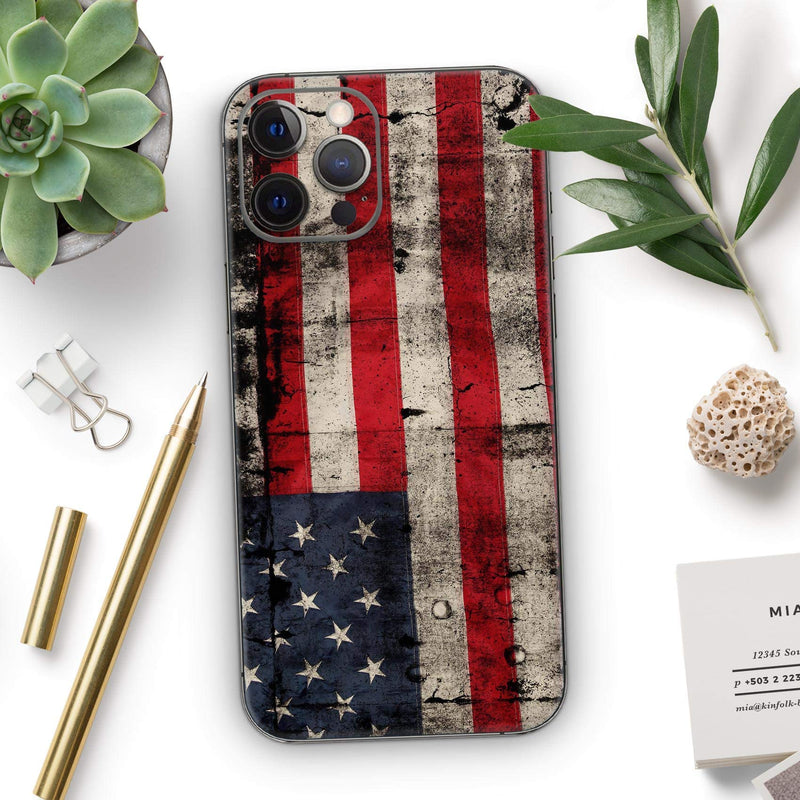 Design Skinz American Distressed Flag Panel - Full Body Skin Decal Wrap Kit Compatible with The Apple iPhone 12 Mini (Full-Body, Screen Trim & Back Glass Skin)