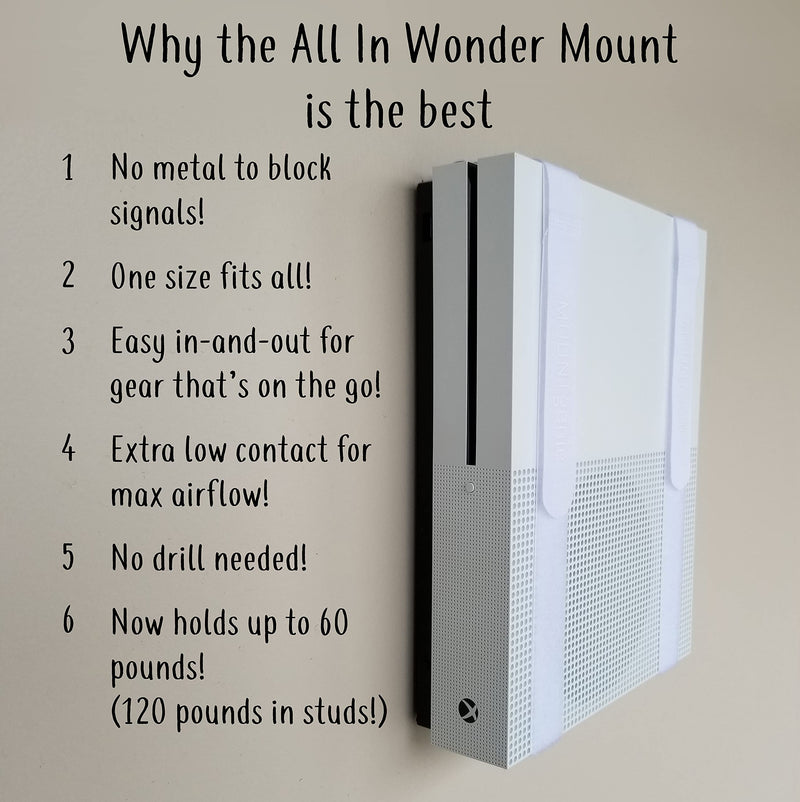 The All-in Wonder Mount by Mount Genie (1-Pack): The Easiest Wall Mount for All Components Routers Modems Xbox Playstation DVRs | One Size Fits All | Stronger for 2021 | Home and Business (White) Pack of 1 White