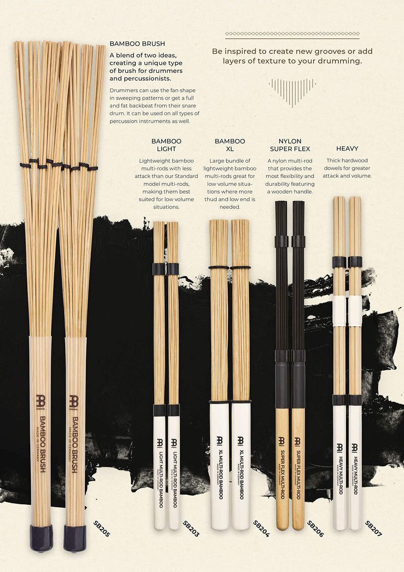 Meinl Stick & Brush Bamboo Brush with Fanned Dowels and Adjustable Rings, Standard Size - MADE IN GERMANY (SB205)