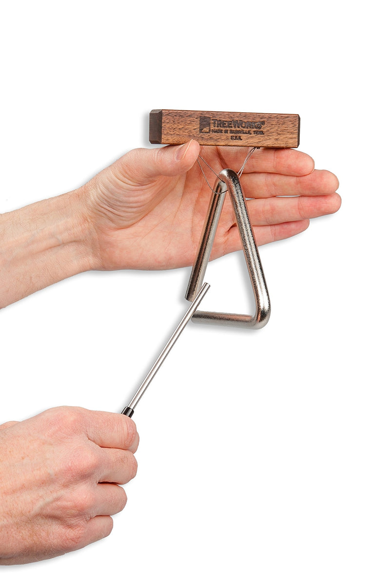 TreeWorks Chimes 4" Triangle with Beater and Holder — MADE IN U.S.A. — Professional Studio-Grade Solid Steel, Hand Bent in Nashville Tennessee for a Pure Tone, 4-Inch (TRE-HS04)