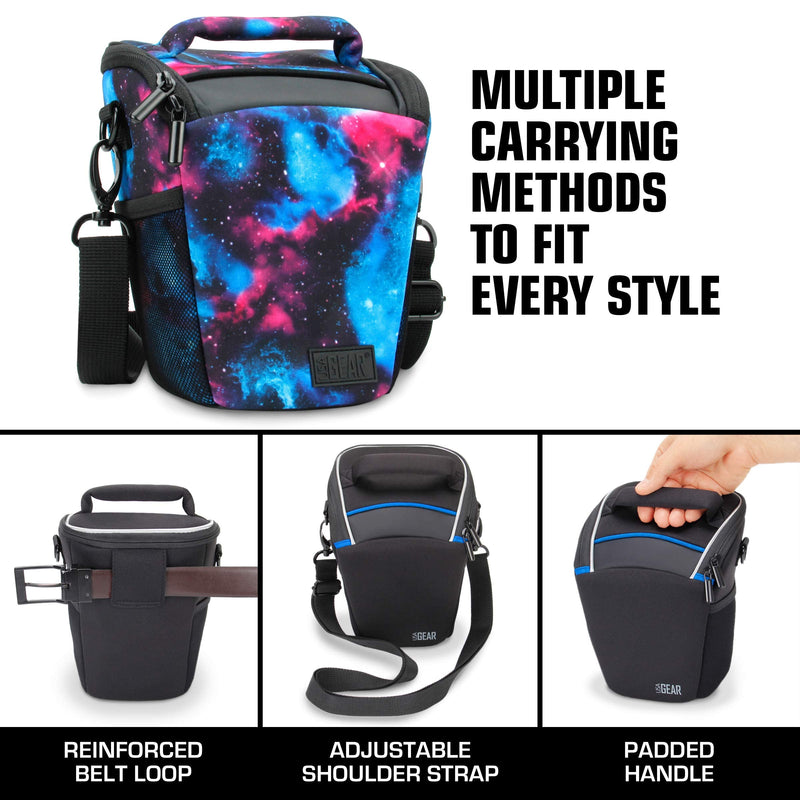 USA Gear Small SLR Camera Case Bag for Men and Women with Top Loading Accessibility, Adjustable Shoulder Sling, Padded Handle - Comfortable, Durable and Light Weight for Nikon, Canon, etc (Galaxy) Galaxy