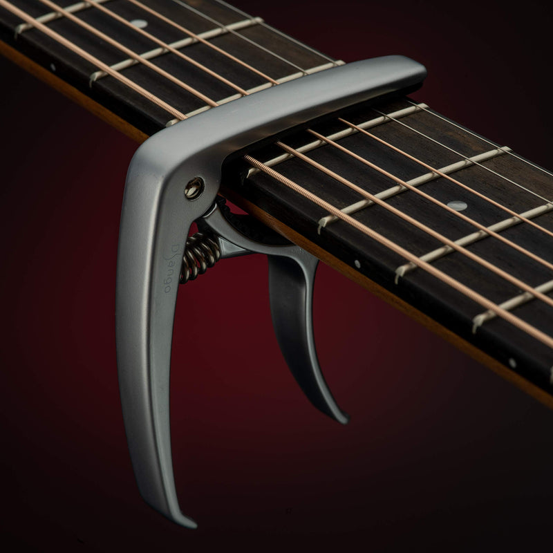 Django Guitar Capo | for Acoustic, Electric, Ukulele & Classical Guitars | Silver | Includes Peg Puller for Changing Strings | Easy To Use Quick-Release | Extra Padding for Neck Protection