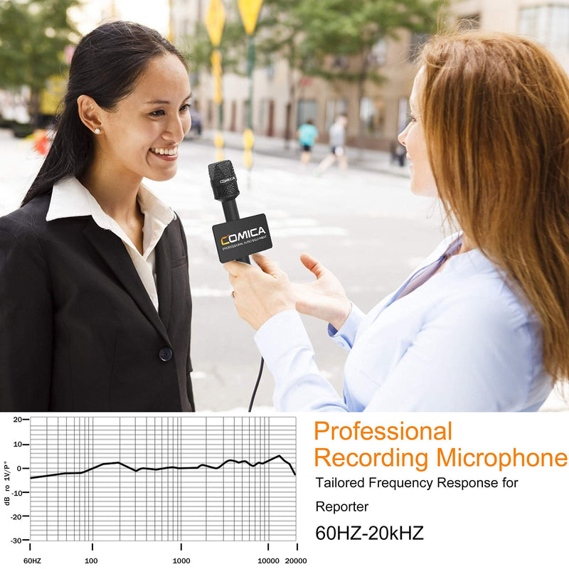 [AUSTRALIA] - COMICA HRM-S Interview Microphone Condenser Cardioid Microphone with 3.5mm TRRS Plug, Reporter Microphone for iPhone Android Smartphone and Laptop, Handheld Mic for Interviews, Reports, Presentation 3.5mm Jack 