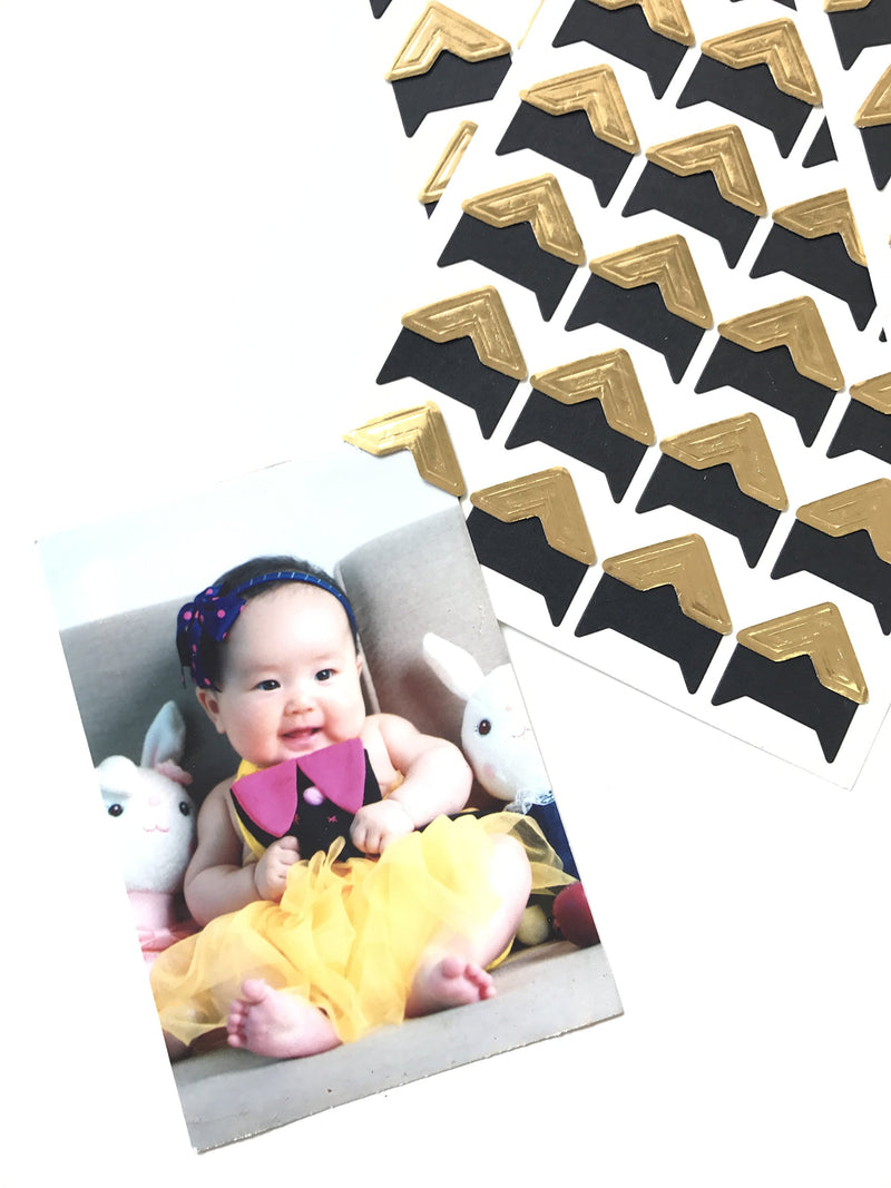 VEEPPO 240pcs Photo Mounting Corners Self Adhesive Paper for Photo Book Scrapbook (Gold) Gold