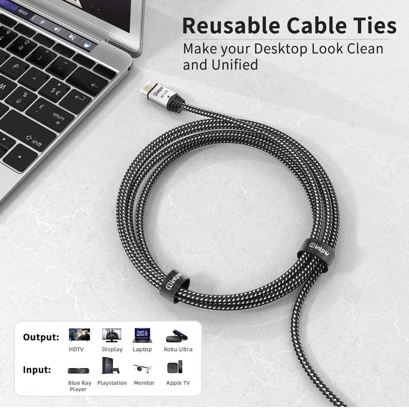 INTPW 8K HDMI Cable 10ft, 3D-Braided HDMI Cord, 48Gbps Certified Ultra High Speed HDMI Cable, 8K60 4K120 eARC HDR10 4:4:4 HDCP 2.2 & 2.3 Compatible with 8K TV/Xbox Series X/PS5/Blu-ray Silver