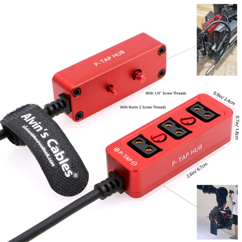[AUSTRALIA] - Alvin’s Cables D-tap Splitter P-Tap HUB Cable Dtap Male to 3 Port D tap Female Splitter Cable with Screw Threads for ARRI RED Z CAM Cameras TILTA Steadicam IDX V-Mount Battery 1 to 3 50cm Red 