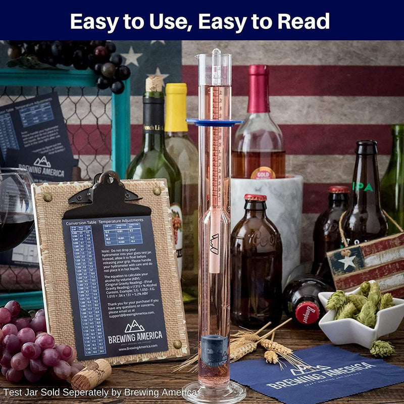 American-Made Specific Gravity Hydrometer Alcohol ABV Tester - Pro Series Fermentation Testing Homebrew: Beer, Wine, Cider, Mead - Triple Scale Hydrometer by Brewing America