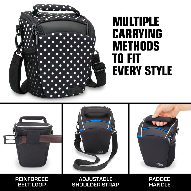 [AUSTRALIA] - USA Gear SLR Camera Small Case Bag for Men and Women with Top Loading Accessibility, Adjustable Shoulder Sling, Padded Handle - Comfortable, Durable and Light Weight for Nikon, Canon, etc (Polka Dot) Polka Dot 